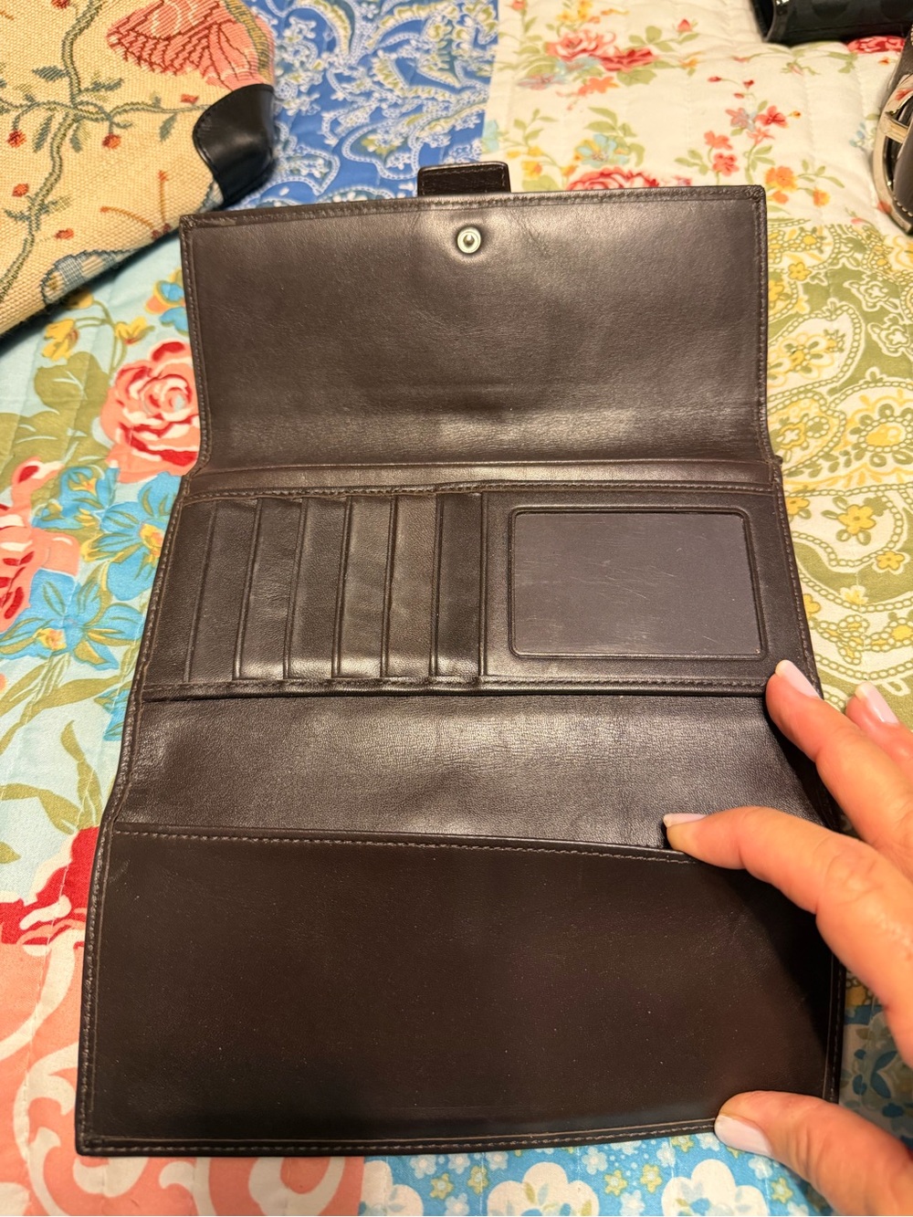 Coach Brown Signature Canvas Wallet with Dark Brown Leather Trim - Picture 2 of 3